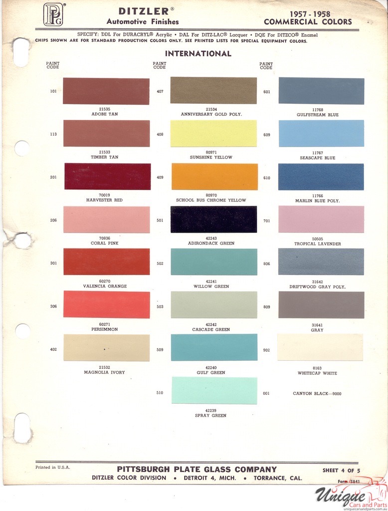 1958 International Paint Charts PPG
